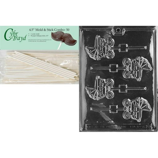 Cybrtrayd 45St50-B023 Its a Boy Lolly Baby Chocolate Candy Mold with 50-Pack 4.5-Inch Lollipop Sticks Cybrtrayd 45St50-B023 Its a Boy Lolly Baby Chocolate Candy Mold with 50-Pack 4.5-Inch Lollipop Sticks